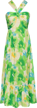 Women's Criss Cross Halterneck Maxi Dress in Floral Print for Summer