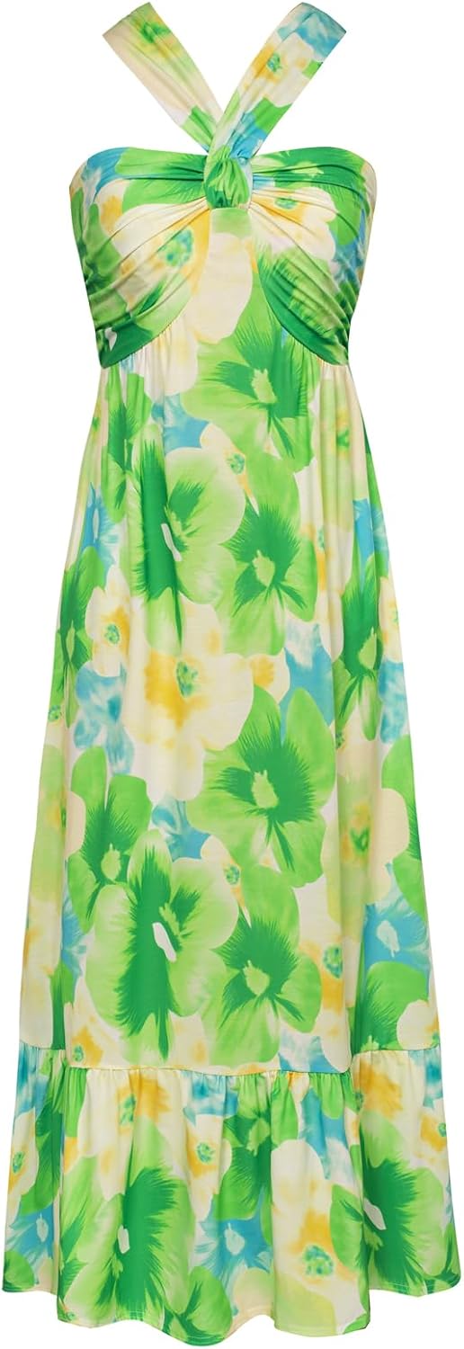 Women's Criss Cross Halterneck Floral Maxi Dress for Summer