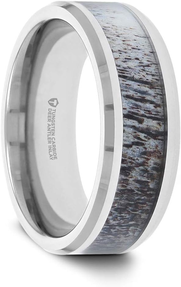 Deer Antler Inlay Tungsten Comfort Fit Wedding Band Ring