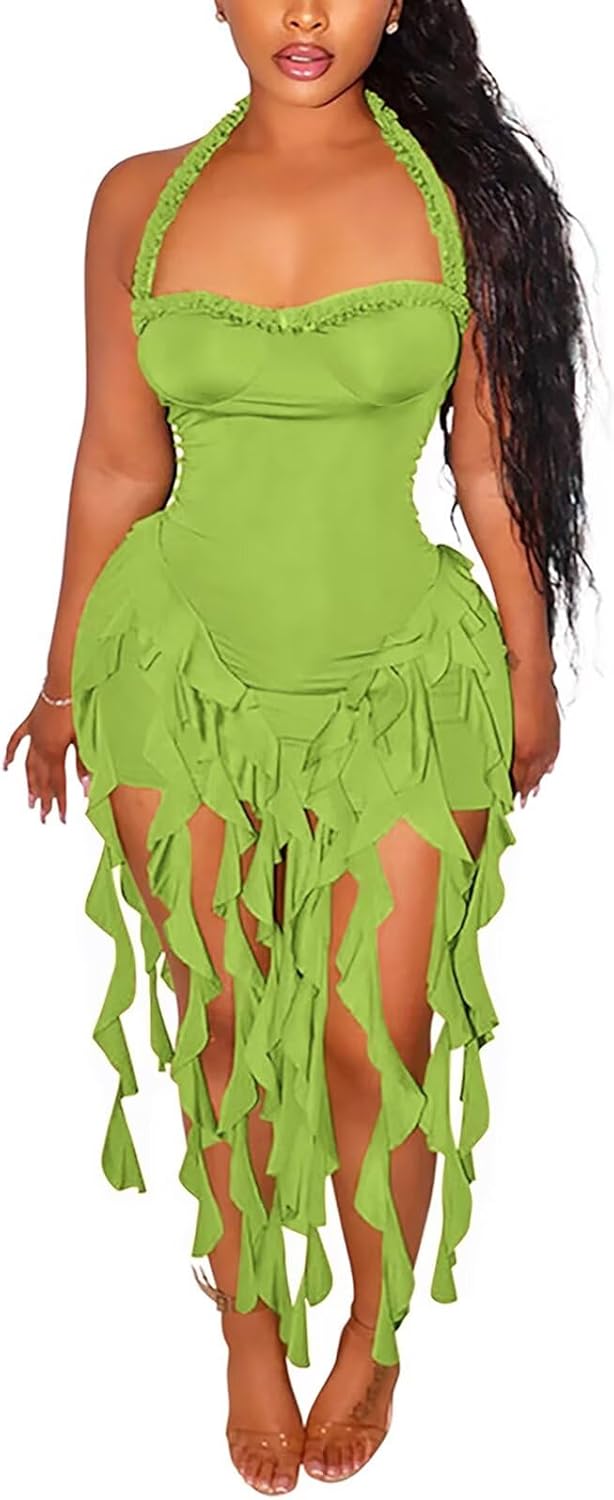 Aro Lora Sexy Halter Neck Bodycon Mini Dress for Parties