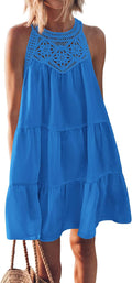 Women Summer Halter Tiered Swing Mini Dress - Flattering Beach BTFBM