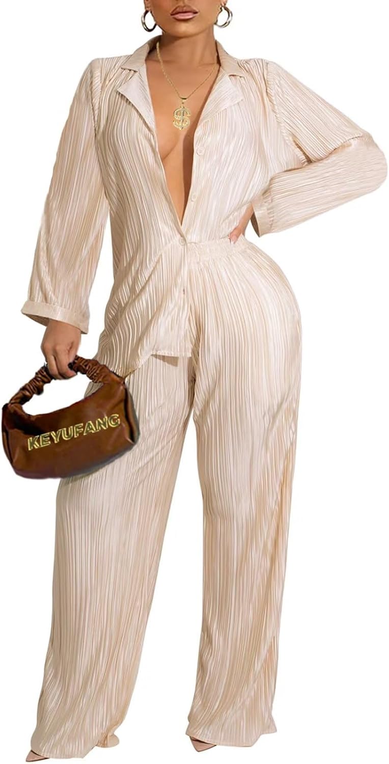 Ekaliy Women's 2 Piece Casual Pleated Outfits for Summer Fun