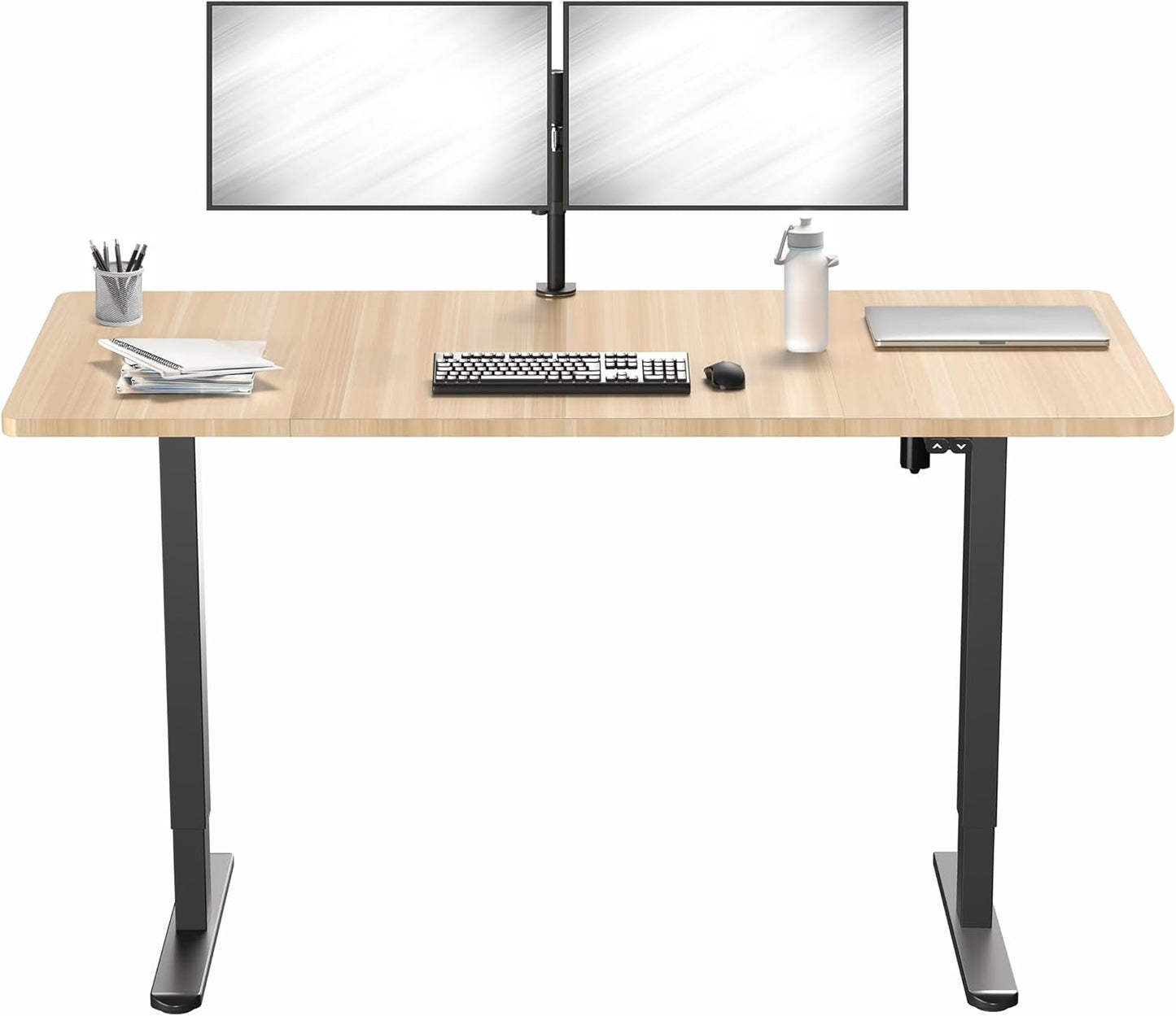 VIVO Electric Stand Up Desk with Light Wood Top and Black Frame