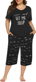 Plus Size Pajama Set Capris & Top - Comfortable Striped Sleepwear