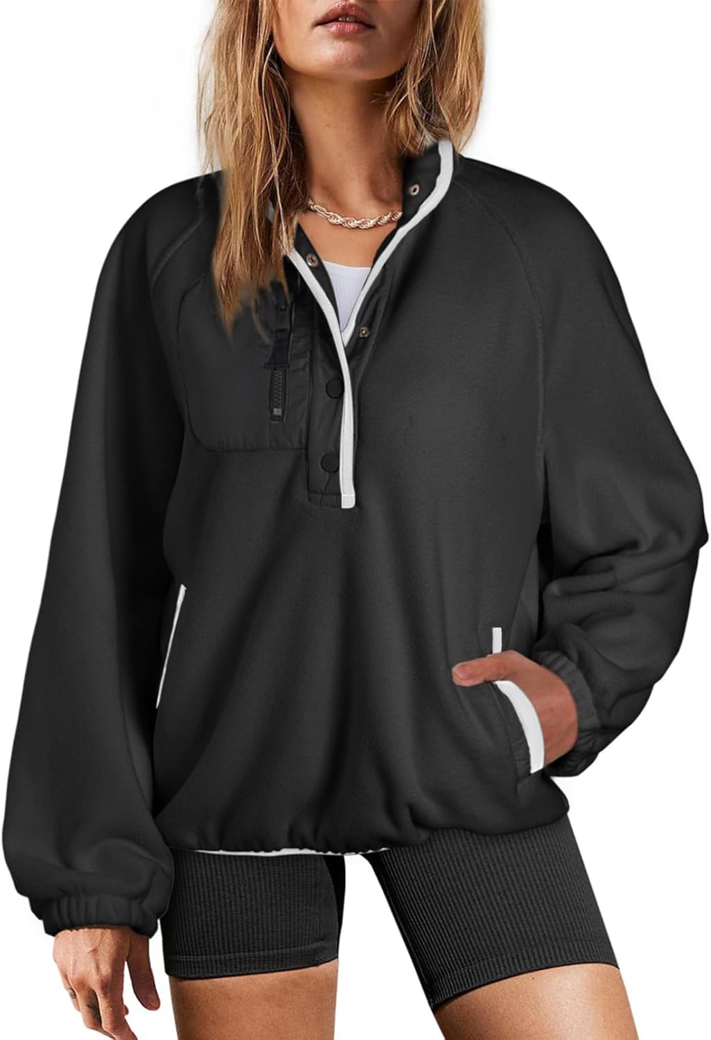 Dokotoo Oversized Fuzzy Fleece Jacket for Women - Color Block Style