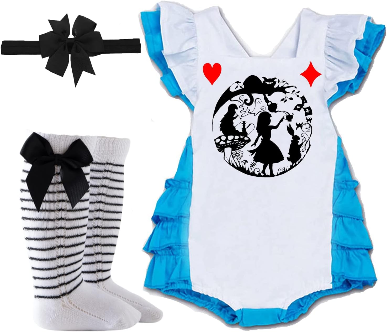 Baby Girl Halloween Costume Romper with Knee Socks & Headband