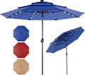 SMUG 10FT 3-Tier Solar Patio Umbrella with 32 LED Lights - Navy Blue