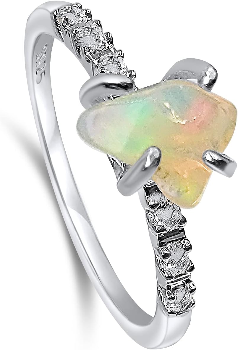 Real Raw Crystal Dainty Ring in White Gold for Birthstone Gifts
