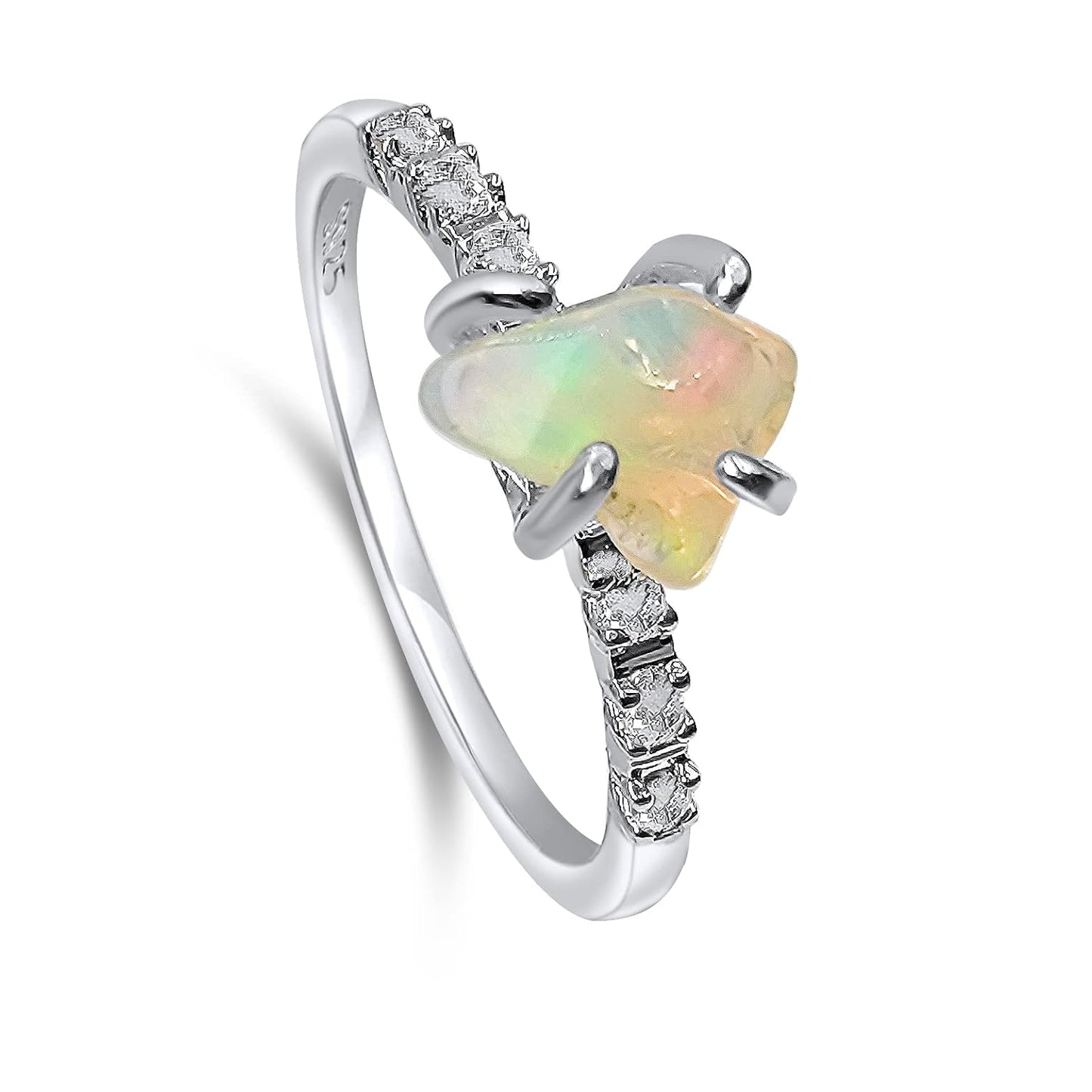 Real Raw Fire Opal Dainty Ring in White Gold for Birthdays