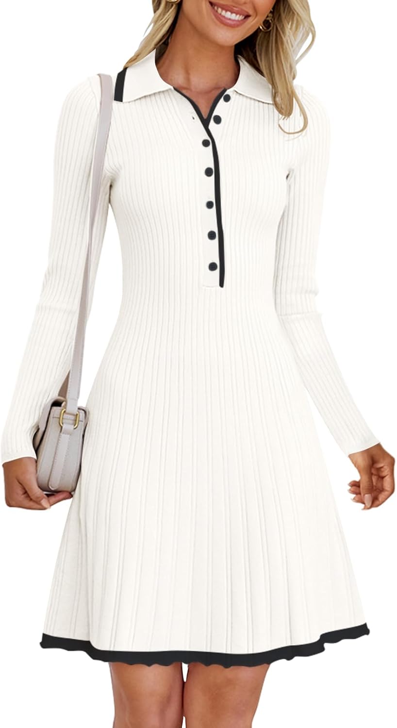 Stylish MEROKEETY Women's Long Sleeve V Neck Sweater Dress