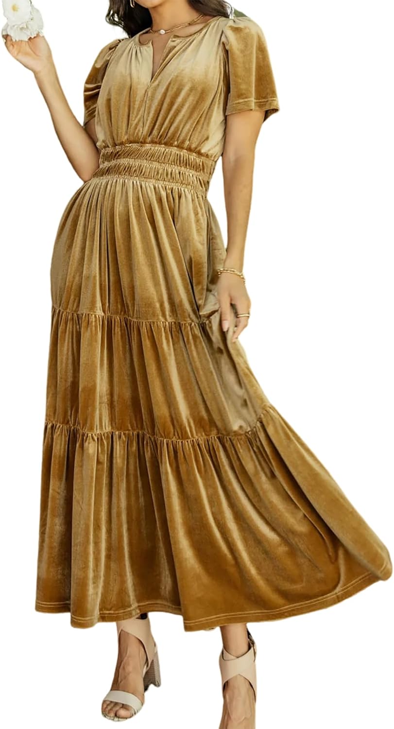 Elegant Vintage Velvet Dress for Women - Flowy Maxi Style