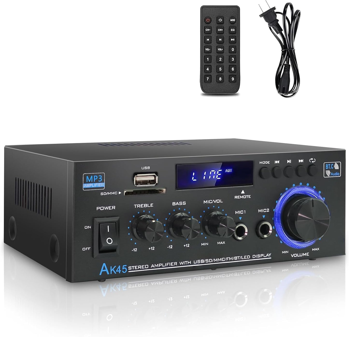 AK45 Stereo Home Audio Amplifier Receiver with Bluetooth 5.0