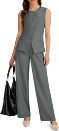 Women's 2 Piece Blazer Outfits Sleeveless Vest Wide Leg Pantsuit in