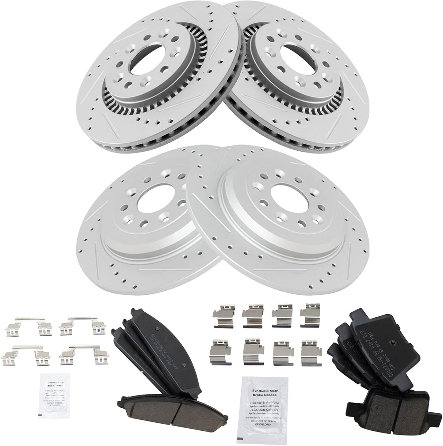 TRQ Front & Rear Ceramic Brake Pad & Performance Rotor Kit