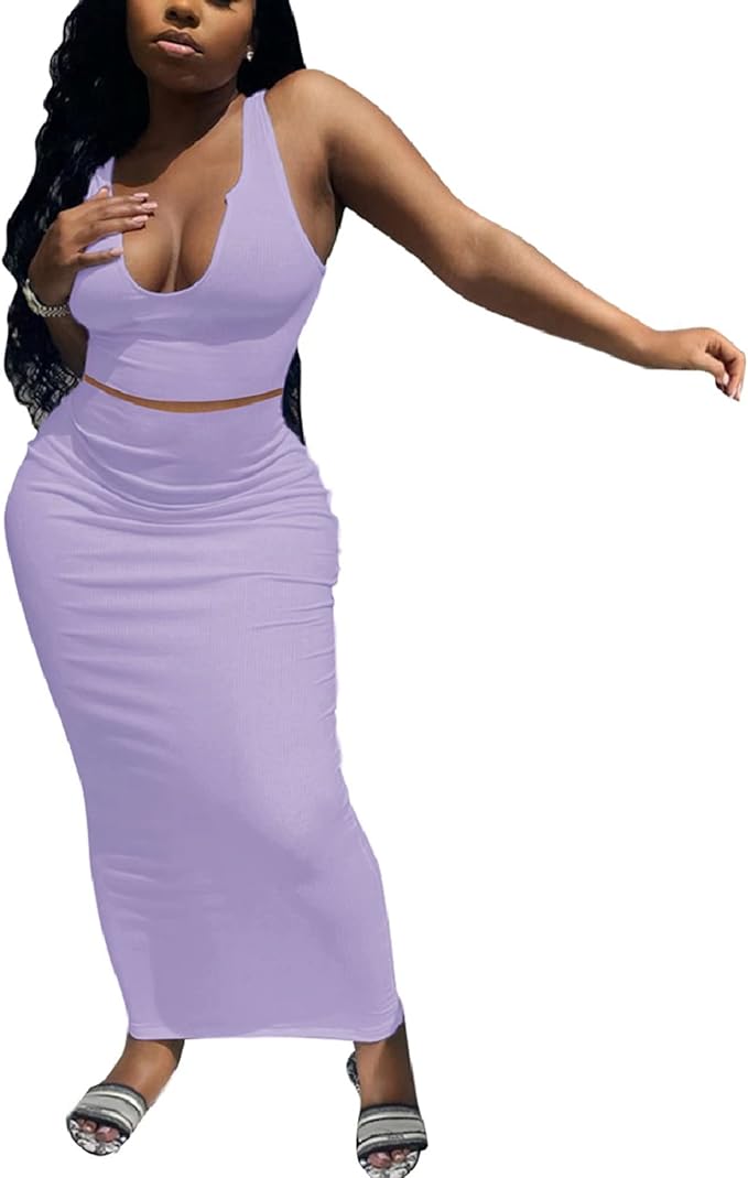 Adogirl Women's Sexy Summer Scoop Neck 2 Piece Outfit Set