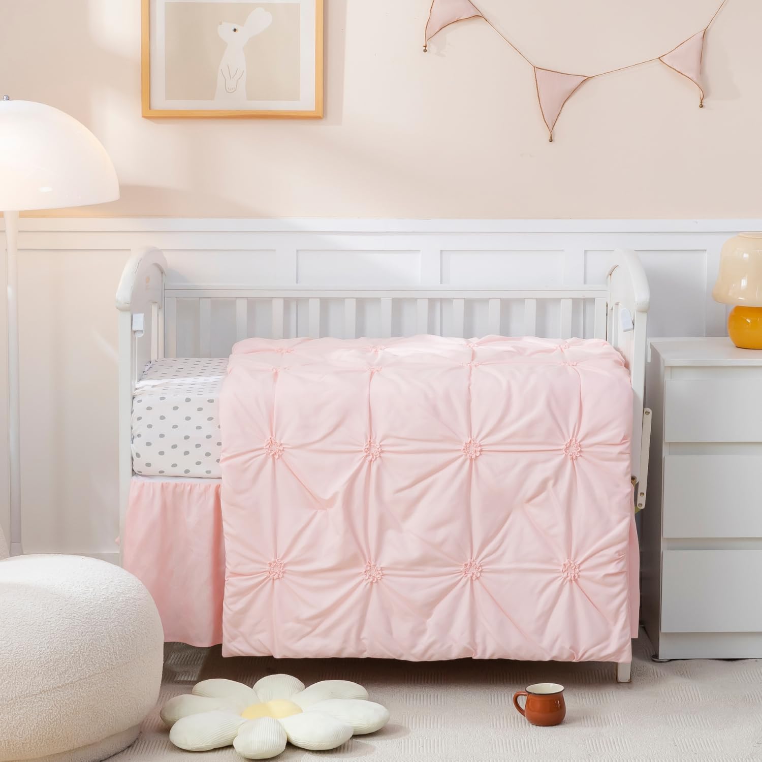 PINNKKU 3-Piece Crib Bedding Set for Boys and Girls, Pink