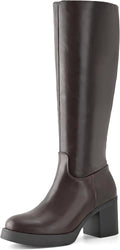 Platform Knee High Boots for Women - Chunky Block Heel Tall Boots