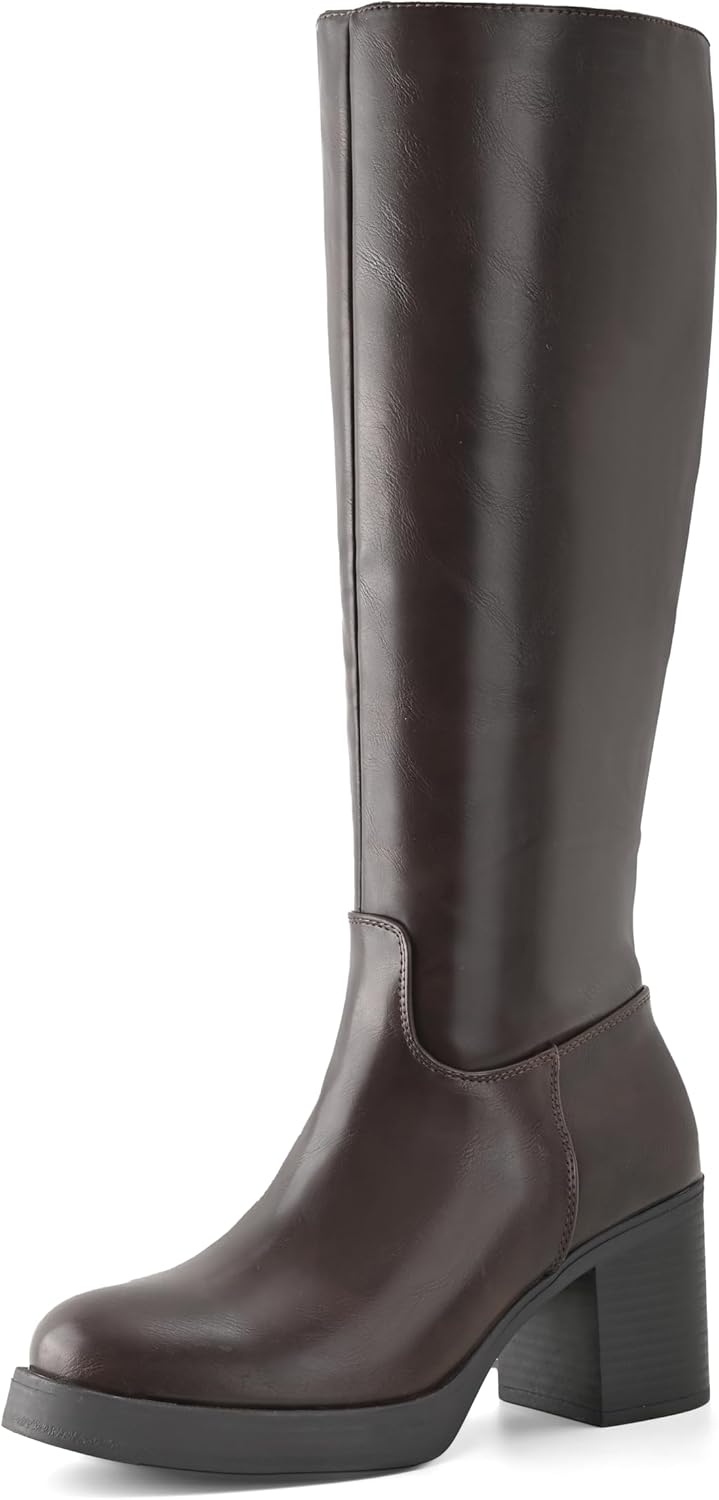 Shoe'N Tale Platform Knee High Boots for Women with Chunky Heel