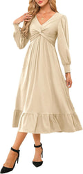 Dokotoo Womens Wrap V-Neck Twist Knot Midi Dress - With Pockets