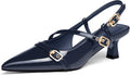Womens Patent Leather Slingback Kitten Heels - Pointed Toe Pumps