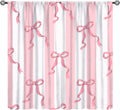Stripe Curtains Red Ribbon Bow Stripes on White Pink Background