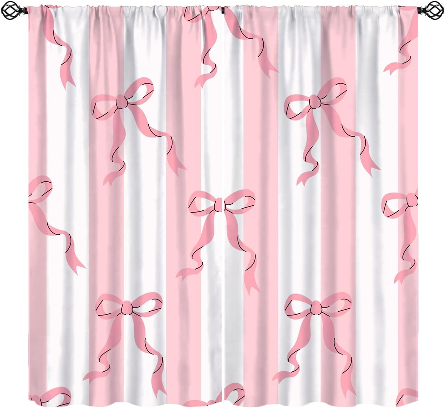 Rod Pocket Thermal Curtains, Red Stripe Design, 2 Panels 42x45 for Bedroom