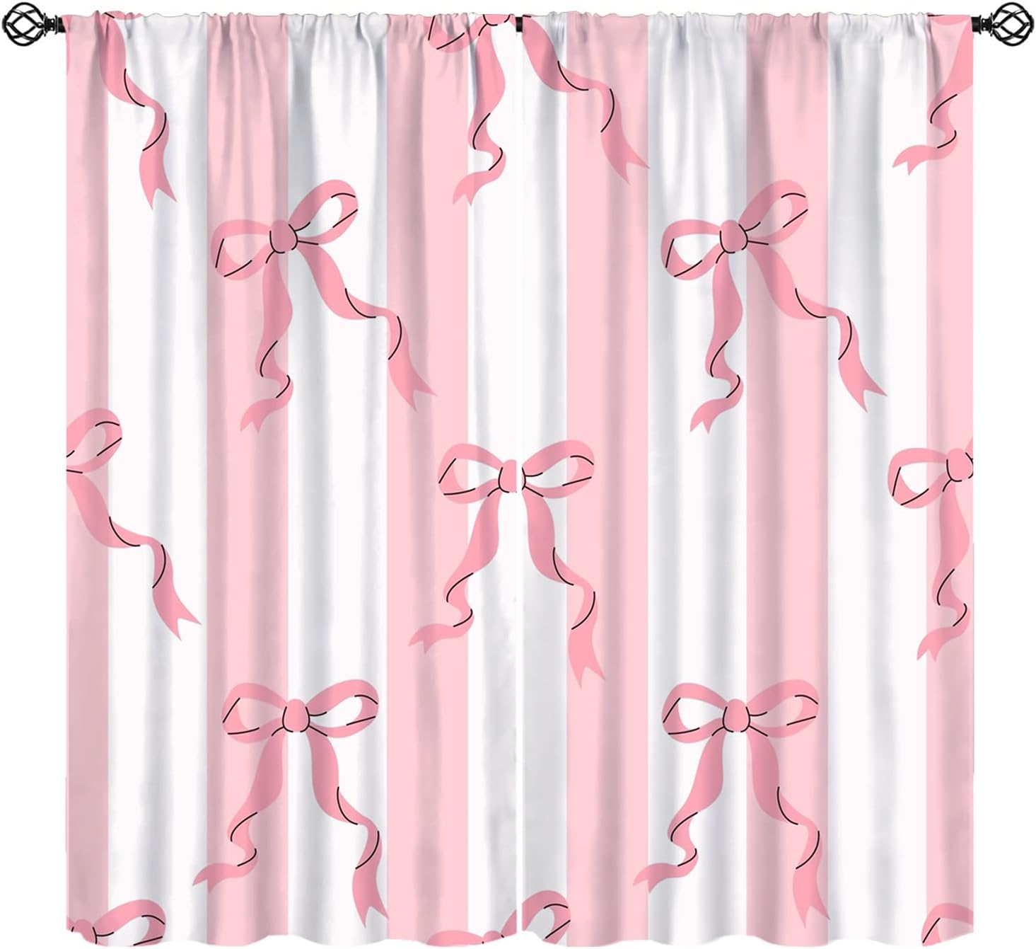 Rod Pocket Thermal Curtains, Red Stripe Design, 2 Panels 42x45 for Bedroom
