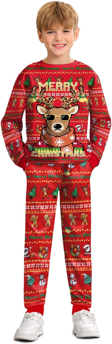 BesserBay Boys Funny Ugly Christmas 2 Piece Set for Kids