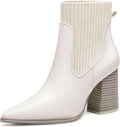 Coutgo Women Ankle Sock Booties Pointed Toe Chunky Heel - Stylish