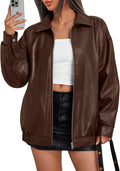 Trendy Queen Womens Oversized Faux Leather Motorcycle Jacket - Chic Up