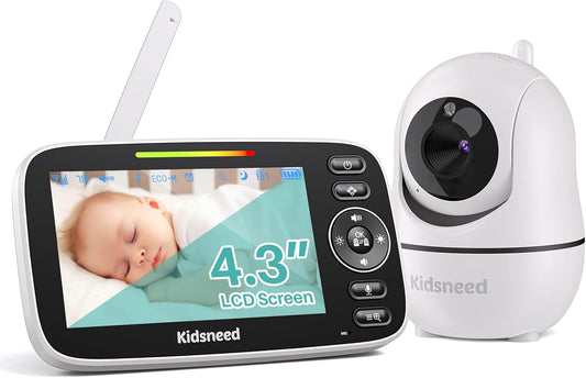 Kidsneed Baby Monitor: Crystal Clear 4.3 Split Screen, 20hrs Battery, Remote PTZ & Night Vision