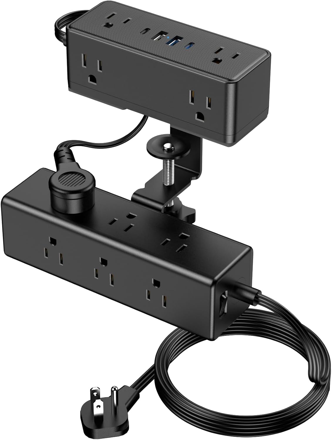 Dual Layer Desk Clamp Power Strip with 4 USB Ports and 15 Outlets