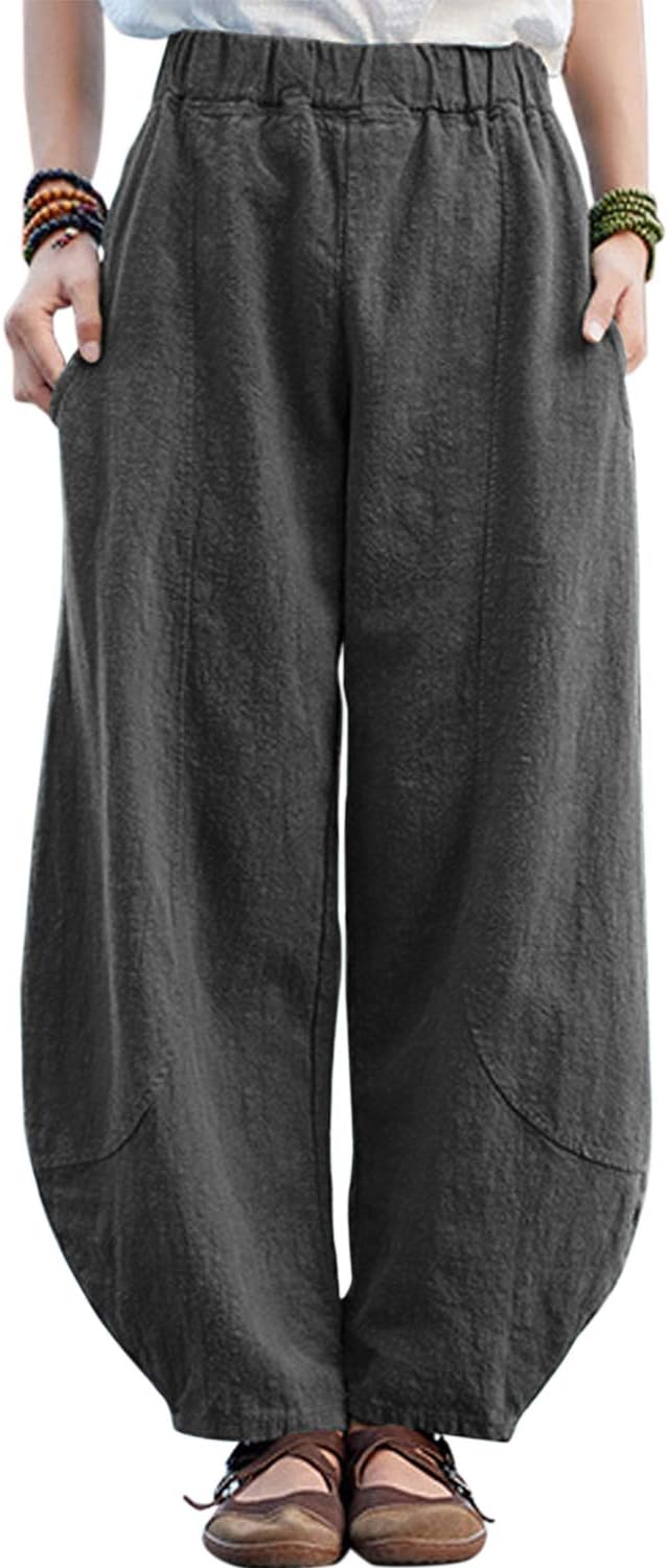 IXIMO Women's Casual Cotton Linen Baggy Pants for Relaxed Fit