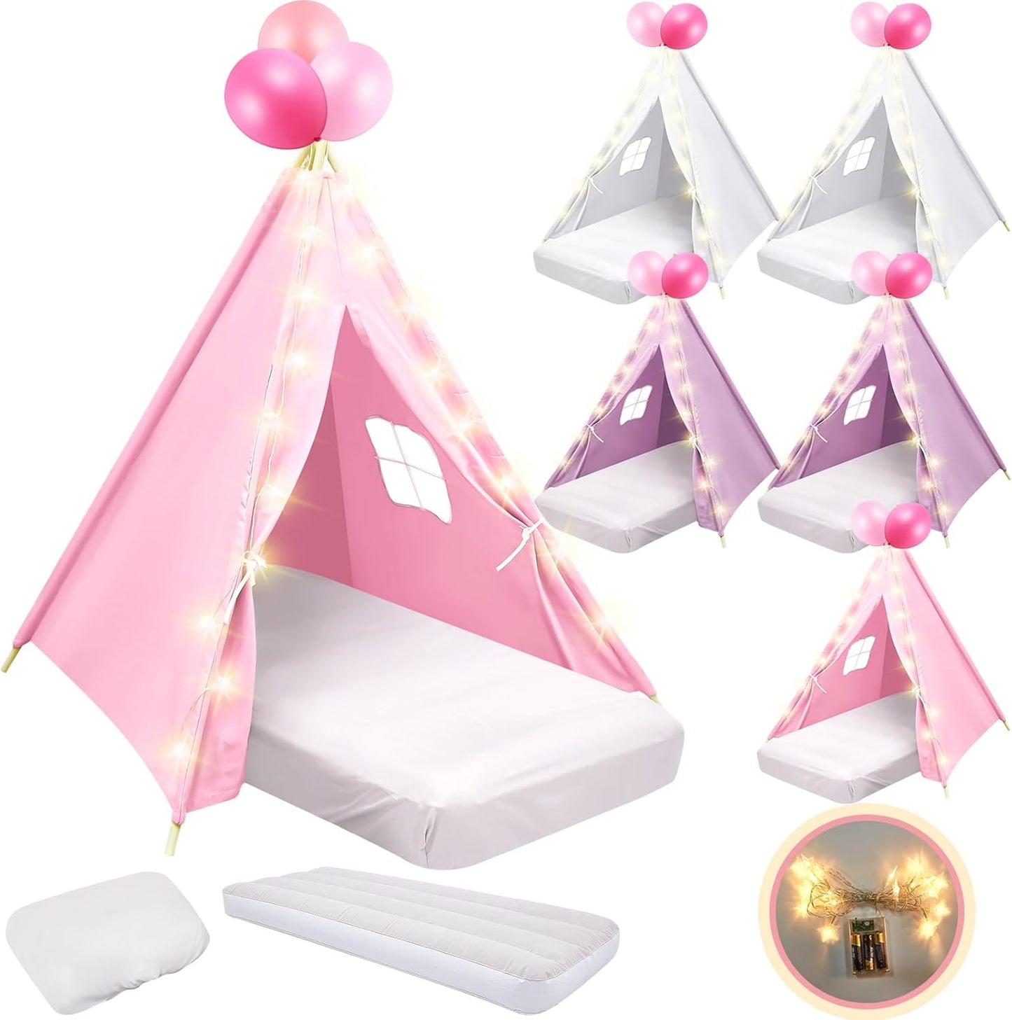 6 Pack Sleepovers Teepee Tent for Kids with Mattress Sheet