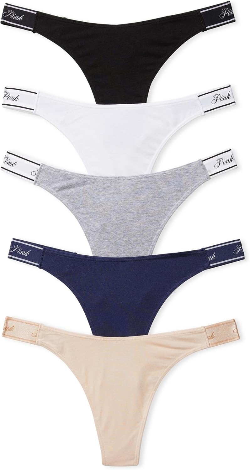 Victoria's Secret PINK Women's Cotton Logo Thong Underwear Pack
