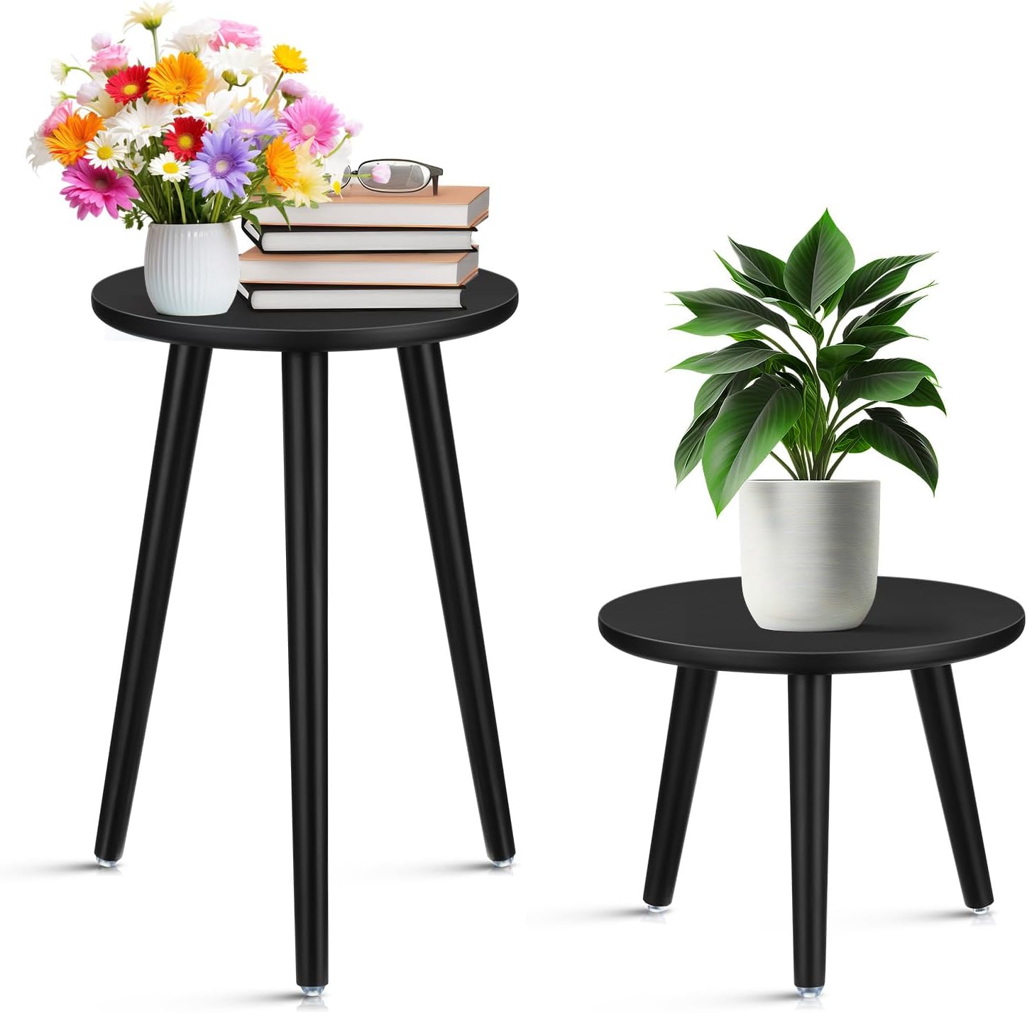 Mid Century Vintage Wood Plant Stand Set for Indoor Decor