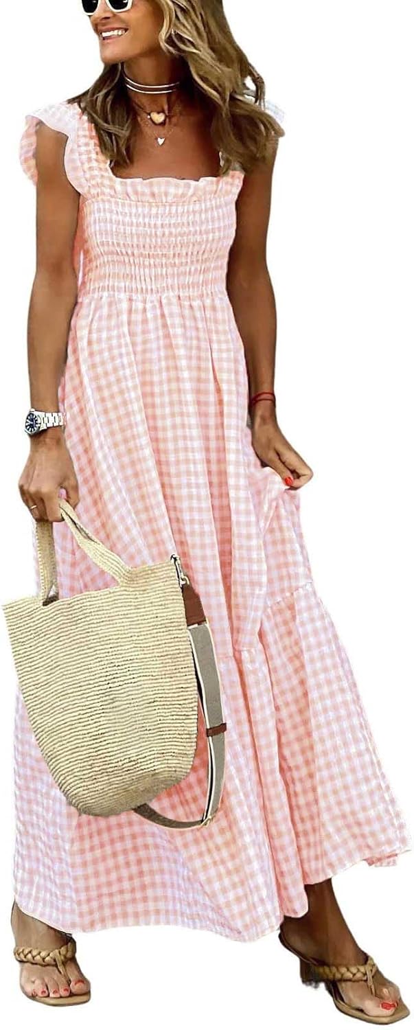 Chouyatou Women's Retro Plaid Smocked Dress for Every Occasion