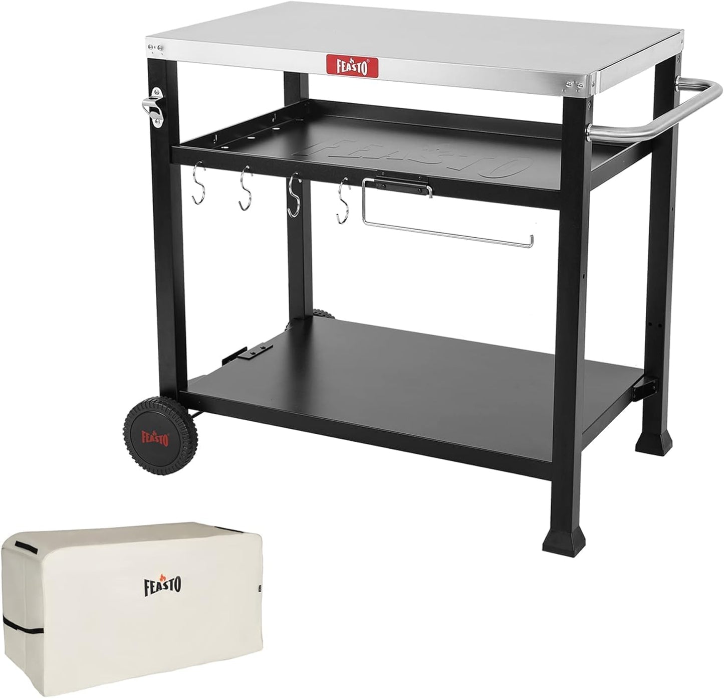 Three-Shelf Movable Food Prep and Work Cart Table for Outdoors