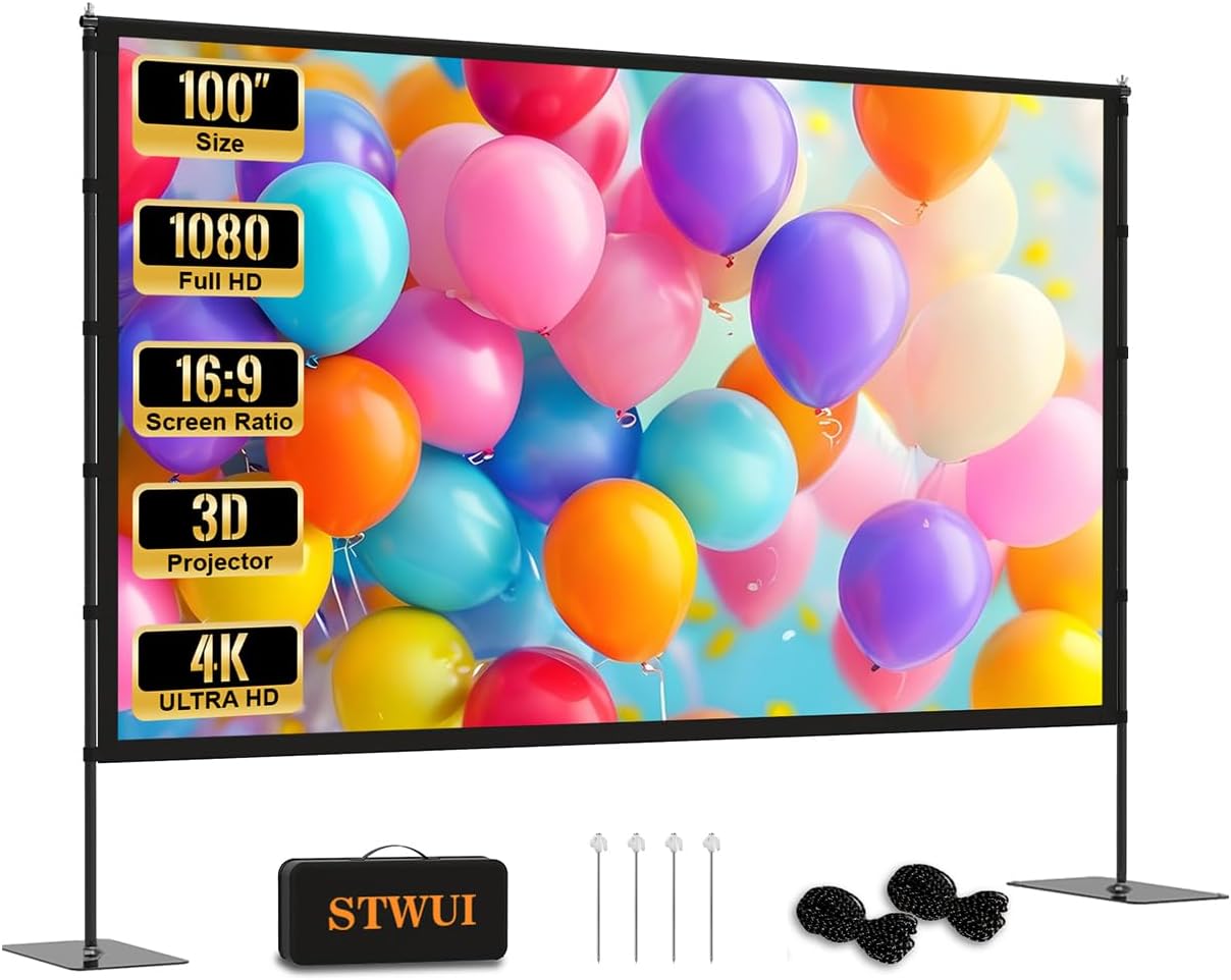 100 Inch Outdoor Projector Screen with Stand for Movie Nights