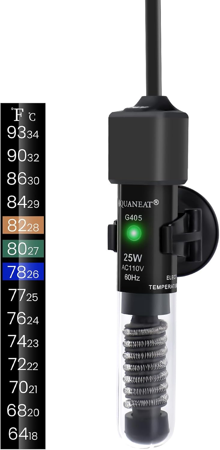 AQUANEAT 25W Betta Fish Tank Heater - Precise Mini Thermostat