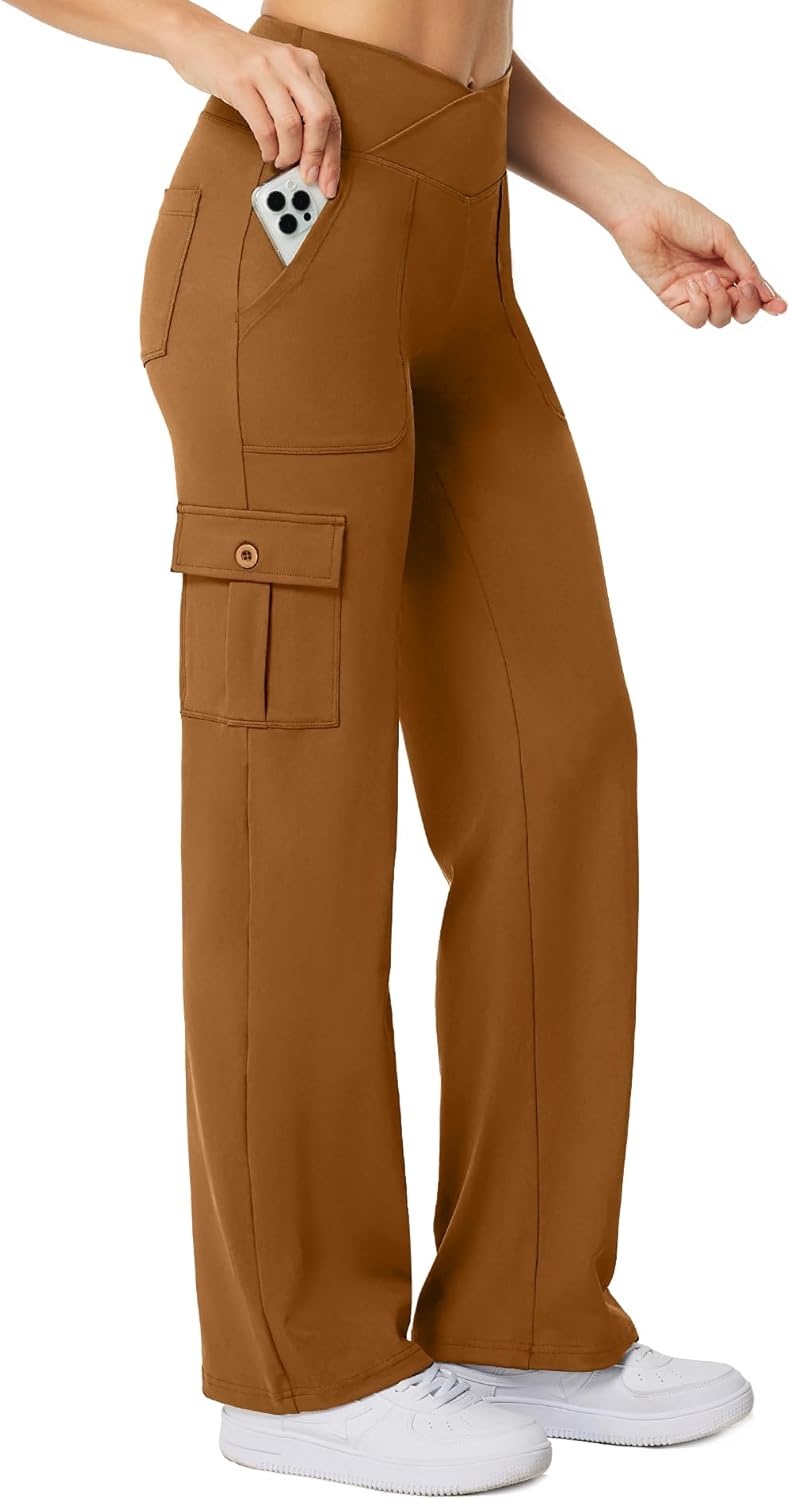 Casei Yoga Pants with Pockets for Women Wide Leg Cargo Style