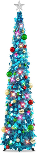Pop Up Christmas Tree with Lights & 40 Balls for Holiday Decor