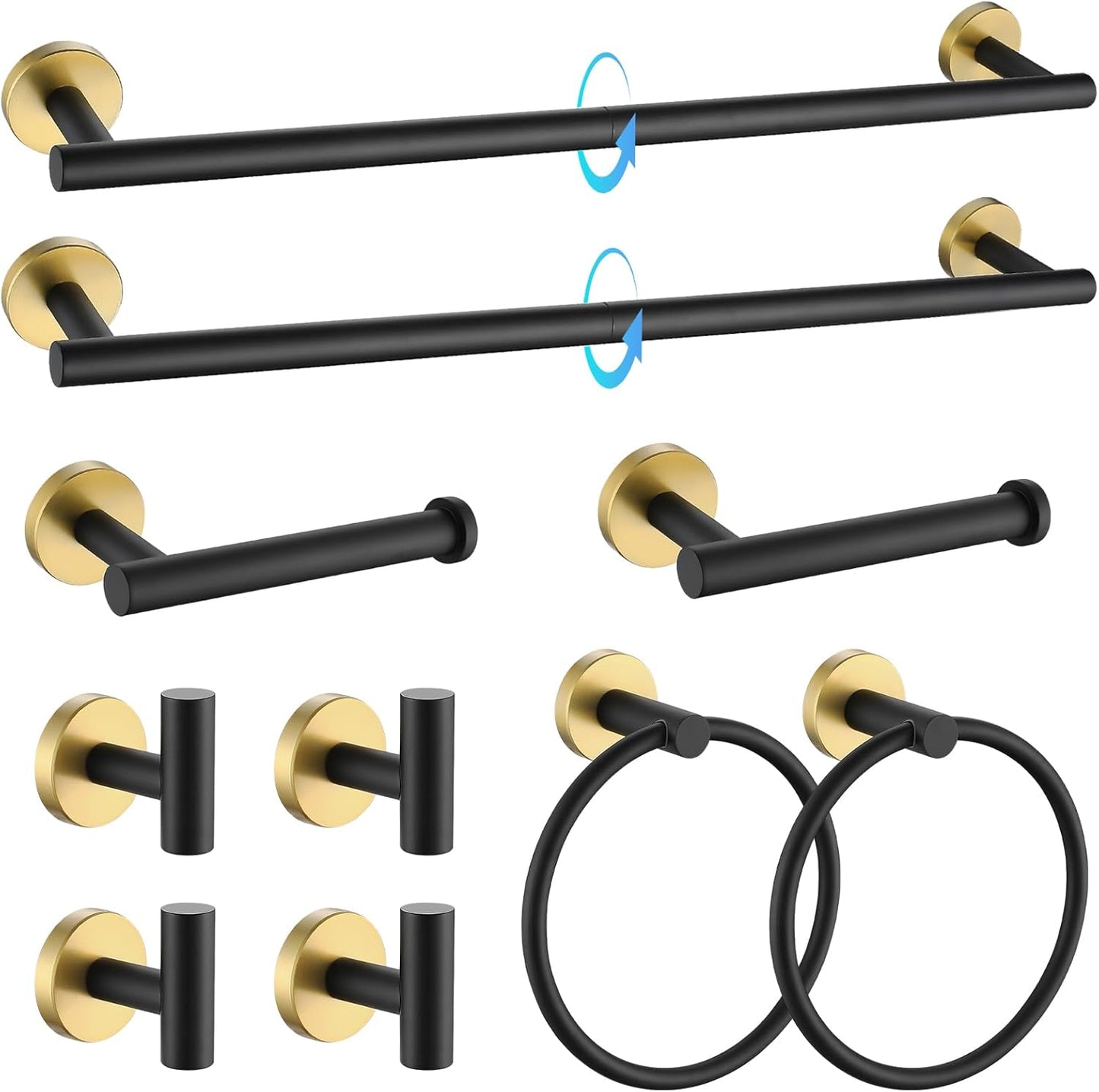 Premium Black and Gold Bathroom Hardware Accessories Set 10-Pieces