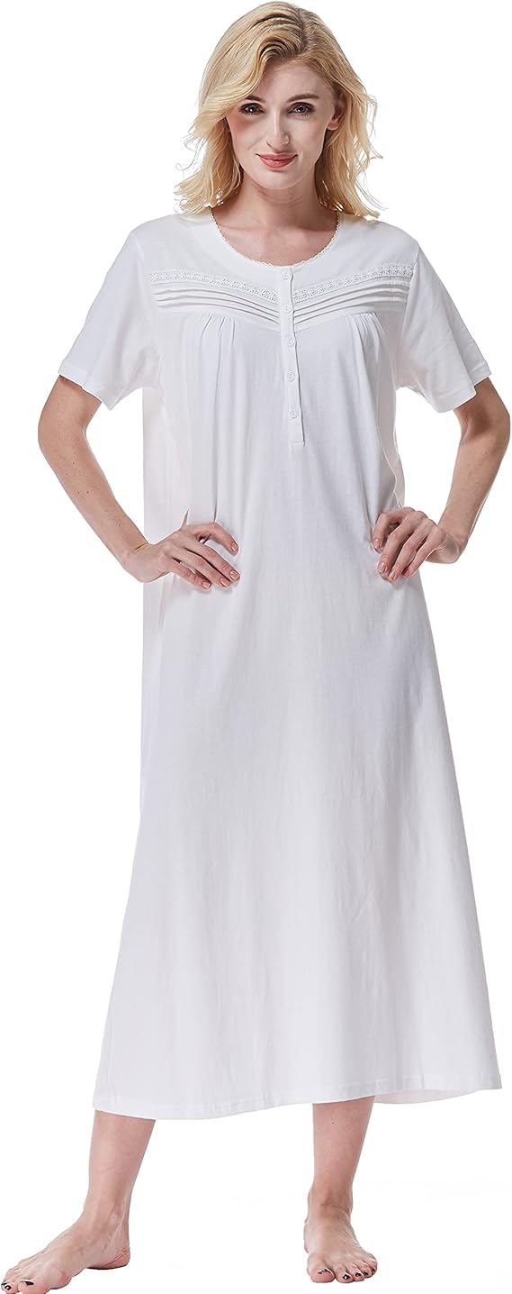 Keyocean Women Nightgowns - Soft Cotton Short Sleeves Nightdress