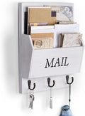 Wooden Mail Organizer with Key Holder in White - Rustic Wall Mail