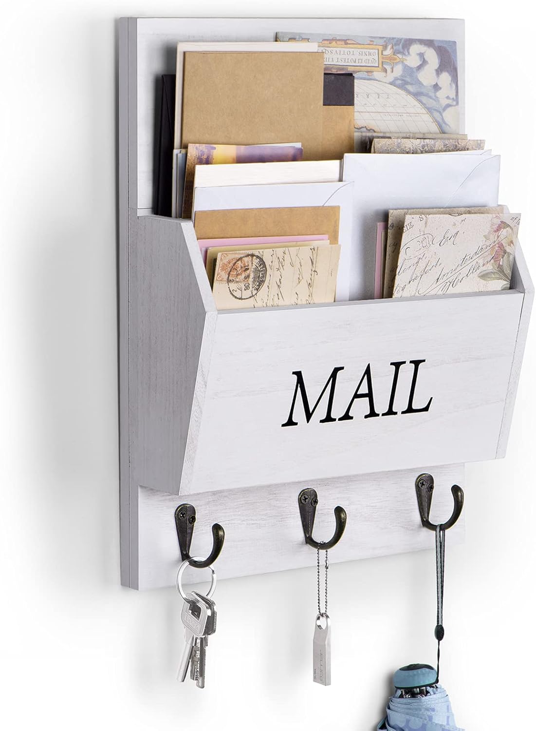 Rustic Mail Organizer with Key Holder for Wall Mounted Storage