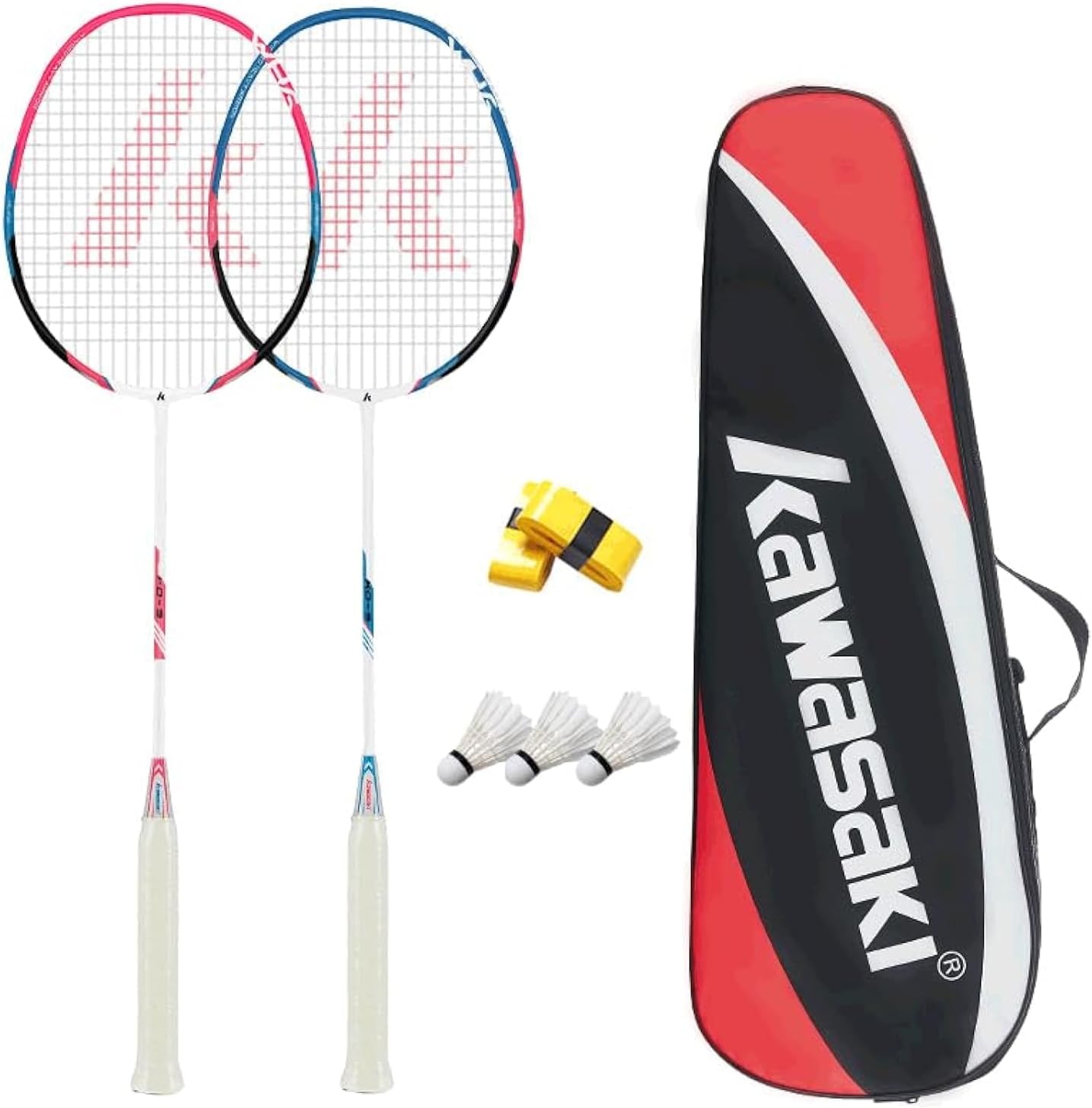 Kawasaki Badminton Rackets Set of 2 with Carbon Shuttlecocks