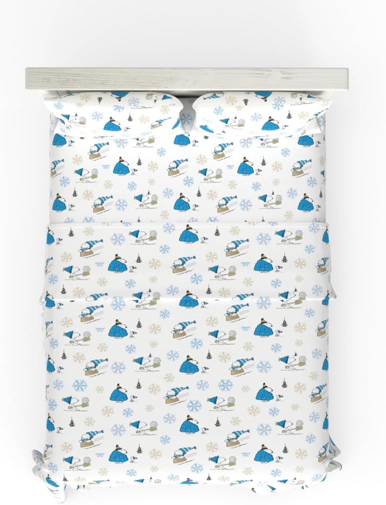 Peanuts Snoopy Puffer Coat Holiday Bedding Soft Cotton Sheets