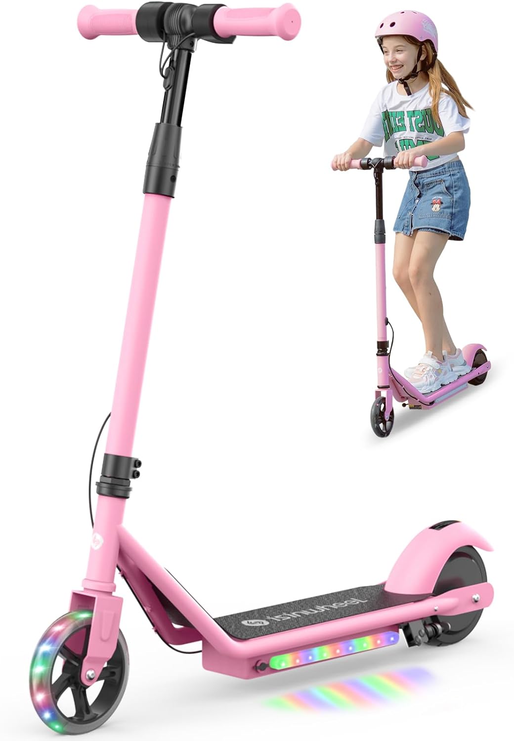 isinwheel S2 Electric Scooter for Kids with Colorful Lights