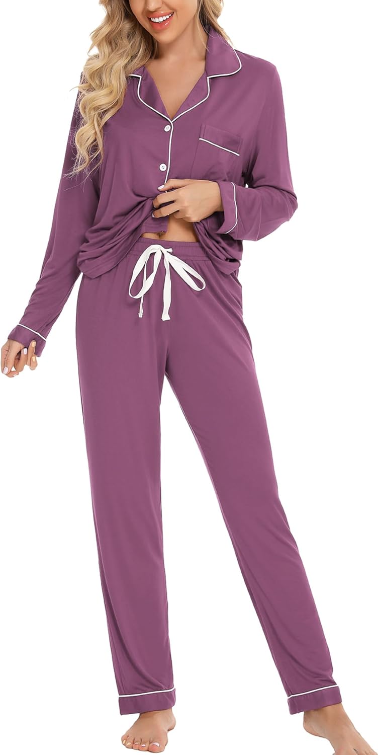 Leikar Button Up Pajama Set For Women - Soft Long Sleeve PJs